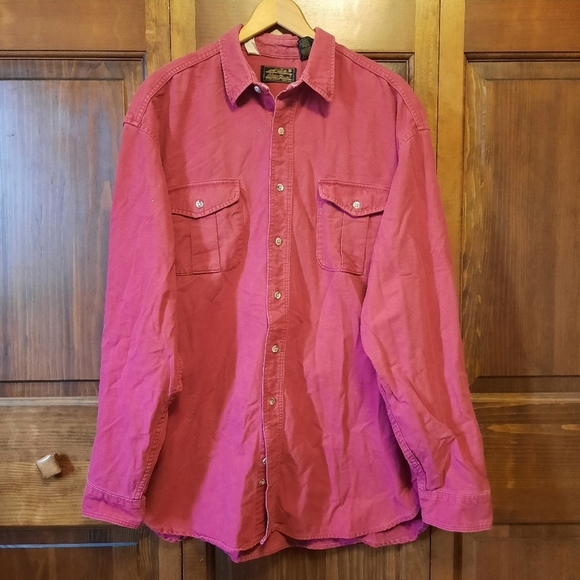 Vintage Eddie Bauer 100% cotton red flannel button up shirt size XL Tall - Picture 1 of 12
